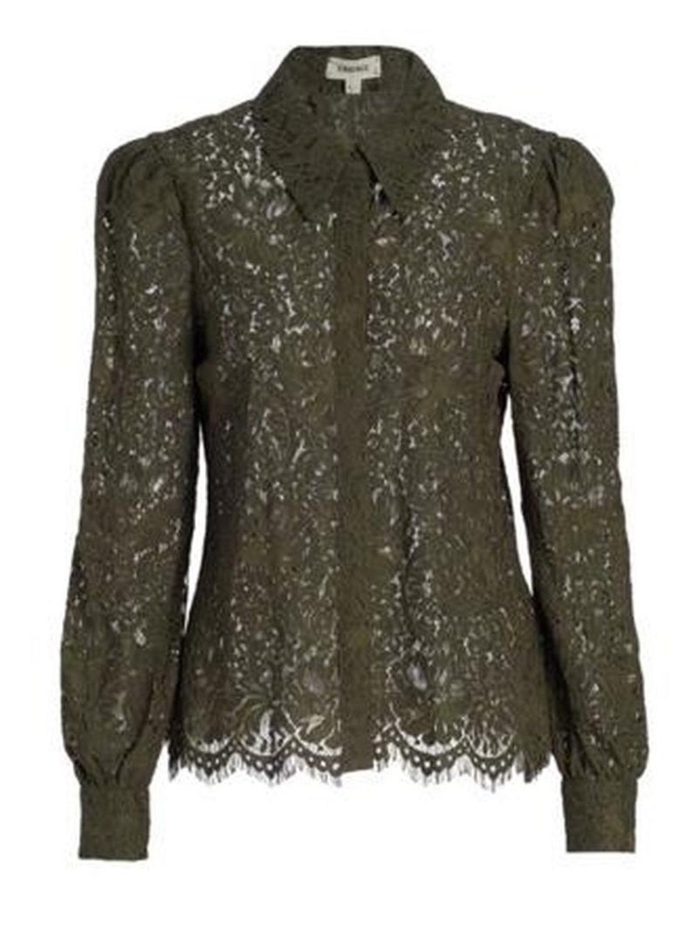 L'AGENCE Anita Lace Button Down Blouse in Green Size Large Like New